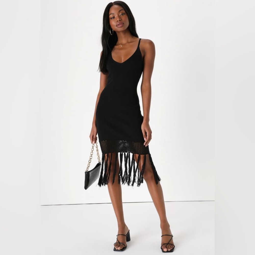 SOLD OUT NWT Lulus sunny fringe ribbed knit Judi dress size small